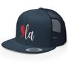 RIVEMUG CM Comma La Embroidered Flat Bill Trucker Hat High Crown Adjustable Kamala Harris for President 2024 Cap Navy view 1