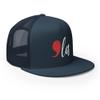 RIVEMUG CM Comma La Embroidered Flat Bill Trucker Hat High Crown Adjustable Kamala Harris for President 2024 Cap Navy view 4