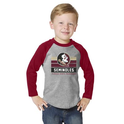 Little King NCAA Toddler Long Sleeve Raglan T Shirt-Team Logo-Florida State-Oxford/Garnet-3T