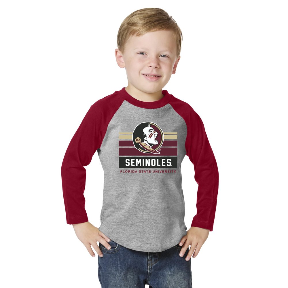 Little King NCAA Toddler Long Sleeve Raglan T Shirt-Team Logo-Florida State-Oxford/Garnet-3T