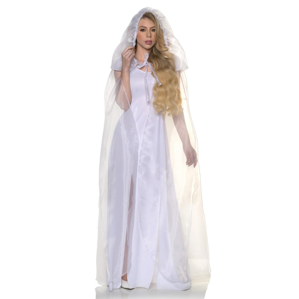 UNDERWRAPS Deluxe Cape with Hood - Halloween Capes with Hood for Adults (White Tulle Cape)