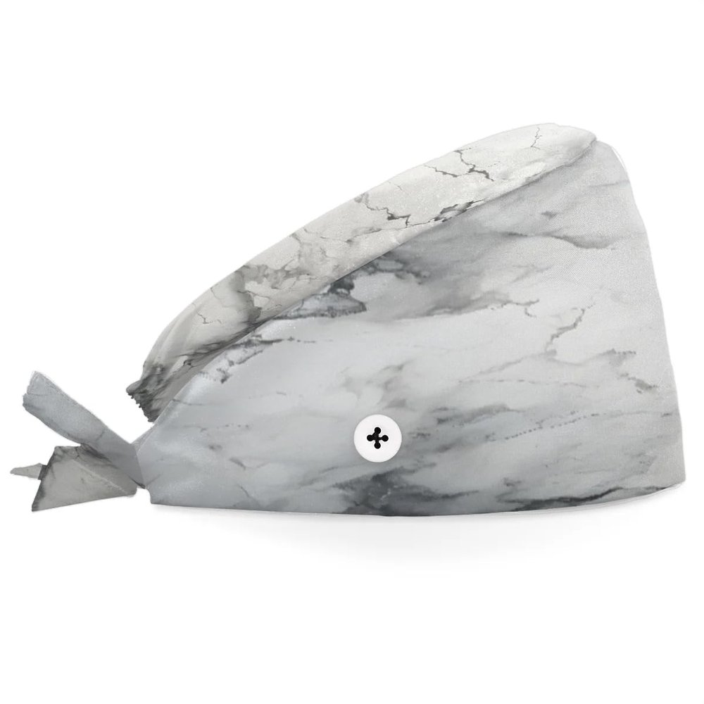Hsnar Marble Print Scrub Caps with Buttons Elastic Working Hats Tie Back Nurse Hat Lightweight Breathable Surgical Caps for Women Men