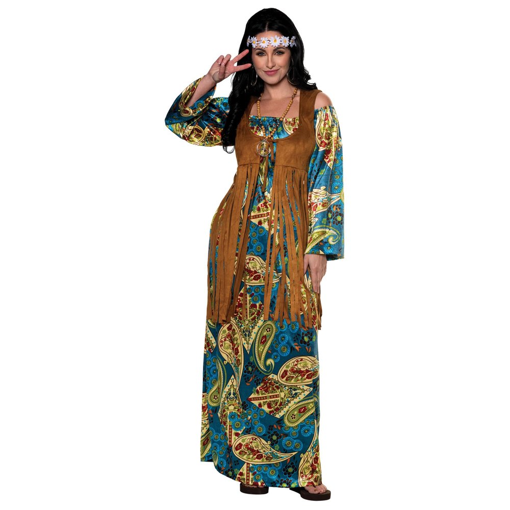UNDERWRAPS Long Off Shoulder Hippie Dress Womens Costume - 60s Womens Maxi dress (Womens Small (4-6))