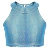 Agoky Girls Shiny Metallic Halter Neck Cropped Tank Top Cami Tees for Yoga Dance Gymnastics Shirt Rave Outfits Blue 13-16 Years view 1