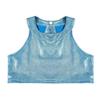 Agoky Girls Shiny Metallic Halter Neck Cropped Tank Top Cami Tees for Yoga Dance Gymnastics Shirt Rave Outfits Blue 13-16 Years view 4
