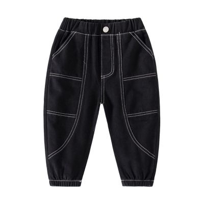 Boys Pull On Pants Toddler Baby Cargo Jogger Pants Loose Kids Long Pant Twill Casual Trousers with (Black, 2-3 Years)