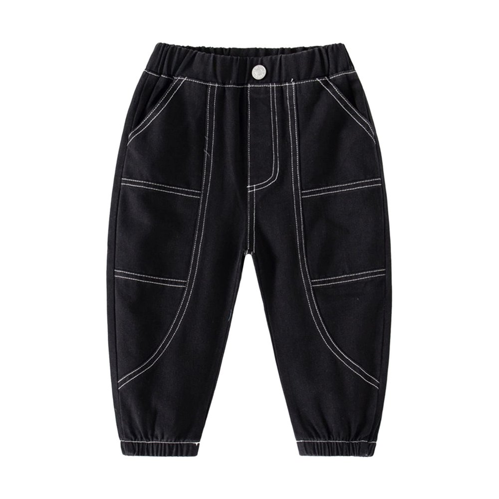 Boys Pull On Pants Toddler Baby Cargo Jogger Pants Loose Kids Long Pant Twill Casual Trousers with (Black, 2-3 Years)