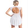 FEESHOW Women's Lyrical Dance Costume Rhinestone Skirted Leotard Figure Ice Skating Dress White Large view 2