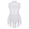 FEESHOW Women's Lyrical Dance Costume Rhinestone Skirted Leotard Figure Ice Skating Dress White Large view 3