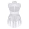 FEESHOW Women's Lyrical Dance Costume Rhinestone Skirted Leotard Figure Ice Skating Dress White Large view 4