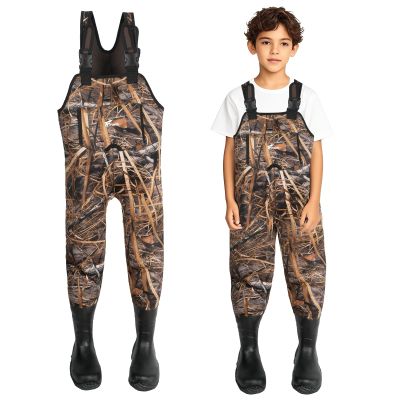 8 Fans Hunting Waders for Kids, Neoprene Youth Fishing Waders with Boot, Lightweight Chest Waders for Toddler Children (Next Camo Evo(s), 8/9#)