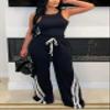 Unybwonn Women's Athletic Loose Joggers Pants Striped Track Pants Drawstring Straight Leg Pants Classic Black Sweatpants view 2