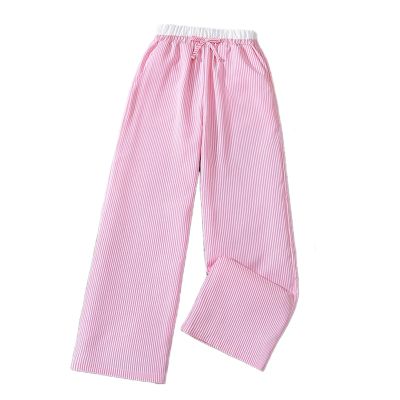 Girls' Striped Wide Leg Pants Loose High Waist Elastic Waist Trousers Trendy Slant Pocket Sweatpants Boy (Red, 12 Years)