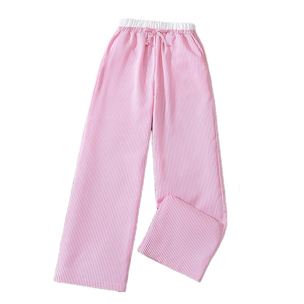 Girls' Striped Wide Leg Pants Loose High Waist Elastic Waist Trousers Trendy Slant Pocket Sweatpants Boy (Red, 12 Years)