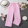 Girls' Striped Wide Leg Pants Loose High Waist Elastic Waist Trousers Trendy Slant Pocket Sweatpants Boy (Red, 12 Years) view 3