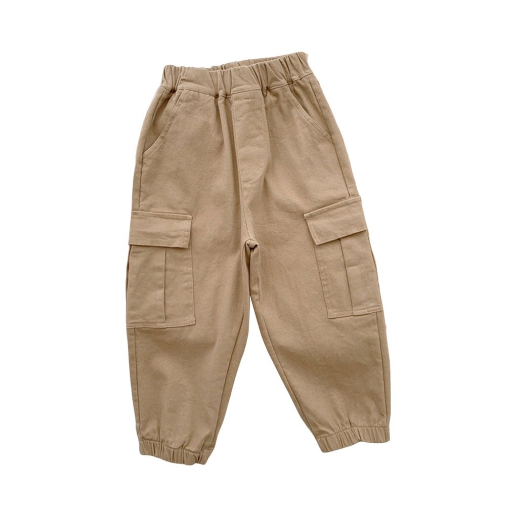 Girls Toddler Cargo Pants Elastic High Waist Lightweight Outdoor Jogger Pants, Pocket Casual Baby (Khaki, 3-4 Years)