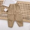 Girls Toddler Cargo Pants Elastic High Waist Lightweight Outdoor Jogger Pants, Pocket Casual Baby (Khaki, 3-4 Years) view 4