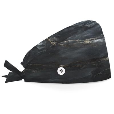Hsnar Black Marble Scrub Caps with Buttons Elastic Working Hats Tie Back Nurse Hat Lightweight Breathable Surgical Caps for Women Men