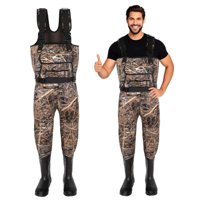 8 Fans Hunting Waders, Neoprene Chest Wader, Waterproof Bootfoot Fishing Waders for Men & Women with 1000G Rubber Boots,No Built-in Light (Next Camo Evo(s), 7)