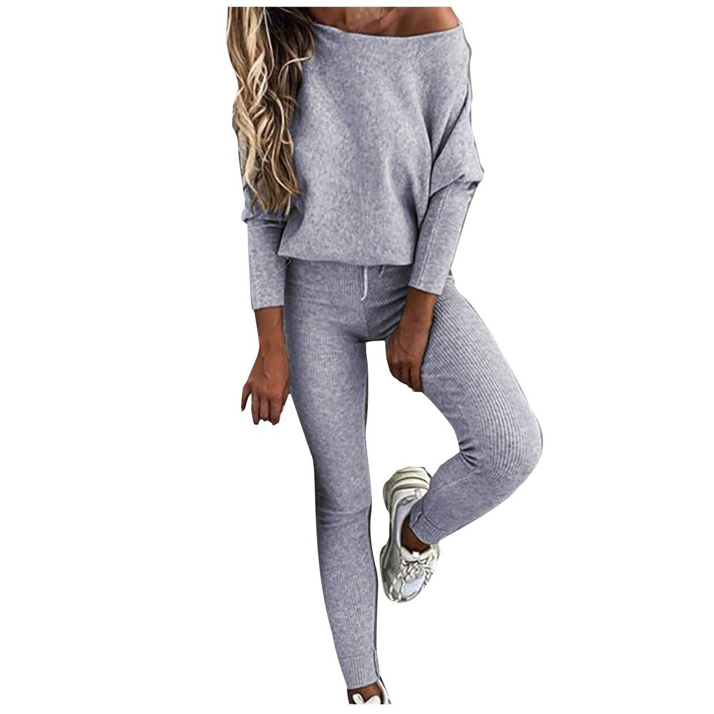 2 Piece Sets for Women Lounge Sets Sweatshirt Legging Jogger Set Tracksuits Sweatsuit Workout Outfits Fall Clothes (Grey, S)