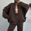 HGps8w Womens Full Zip Up Tracksuit Sets Casual Solid Oversized Sweatshirt Jackets Jogging Sweatsuits 2 Piece Lounge Outfits view 2