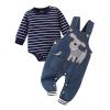 12 Month Boy Clothes Baby Fall Winter Newborn Fashion Outfits Infant Long Sleeve Striped Romper Cute Dog Cartoon Button Jeans Overalls Pants Set Midnight Blue 9-12 Months view 1