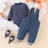 12 Month Boy Clothes Baby Fall Winter Newborn Fashion Outfits Infant Long Sleeve Striped Romper Cute Dog Cartoon Button Jeans Overalls Pants Set Midnight Blue 9-12 Months view 3