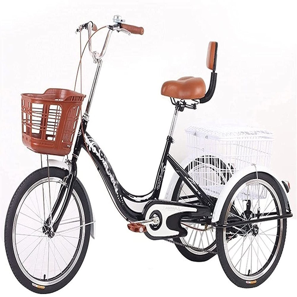DBZRRKHDC Adult Tricycle Cruiser Bike Shopping Outdoor Sport Tricycle Adult 20inch Elderly 3 Wheel Bicycle Tricycles Beach Bike with Double Brake Men's and Women's Human-Powered Bicycles Pedal