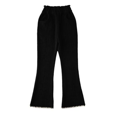 Girl's Corduroy Flare Pants High Waisted Elastic Waist Bell Bottom Casual Pants Toddler Girls Slim (Black, 4-5 Years)