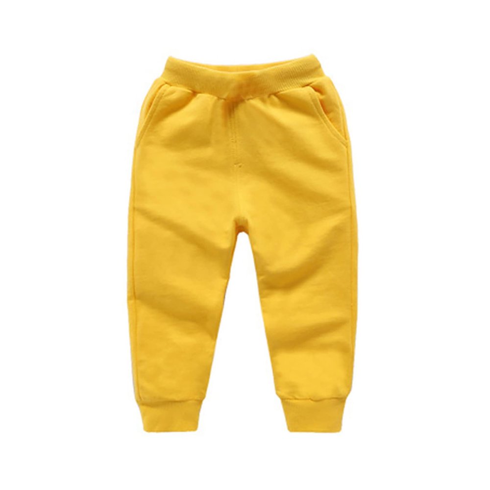 Toddler Girls Boy's Sweatpants Baby Cotton Pull on Jogger Pants Kids Solid Elastic Waist Slim (Yellow, 18-24 Months)