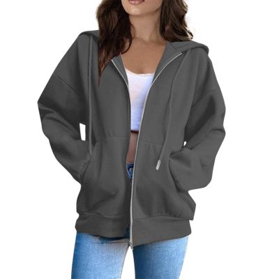 EKIYVO Zip Up Hoodie Women's Long Sleeve Cotton Plus Size Jacket With Hood Soft Hoodies Light Weight Solid Color Zip Up Sweatshirt Dark Gray 3X-Large 13