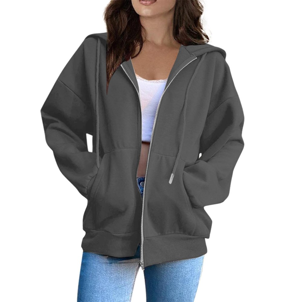 EKIYVO Zip Up Hoodie Women's Long Sleeve Cotton Plus Size Jacket With Hood Soft Hoodies Light Weight Solid Color Zip Up Sweatshirt Dark Gray 3X-Large 13