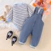 12-18 Month Boy Clothes Baby Fall Winter Newborn Fashion Outfits Infant Long Sleeve Striped Romper Cute Dog Cartoon Button Jeans Overalls Pants Set Blue 12-18 Months view 3