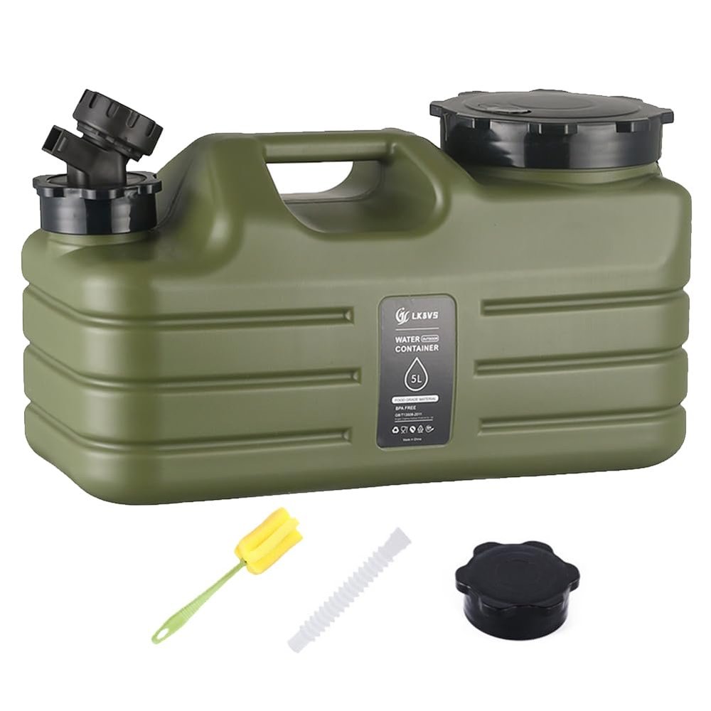 ALINUOYQ 5L Gallon Portable Camping Water Jug, BPA Free Water Container with Spigot, Reliance Large Green Water Bottle, Military & Multifunction Water Storage Containers for Outdoor