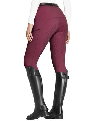 FitsT4 Sports Women's Full Seat Riding Tights with Zipper Pockets Horseback Riding Pants Equestrian Breeches for Women Burgundy XL
