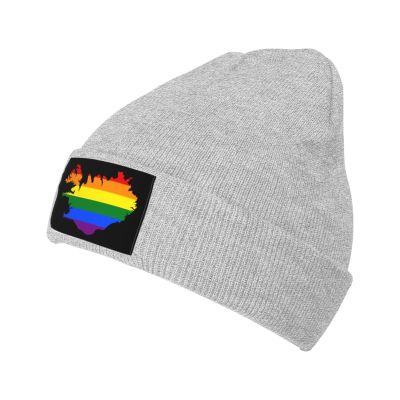 MULIHU LGBT Flag Map of Iceland Beanie Hat for Men Women Winter Warm Knit Hats Ski Hat Skull Cap Gray
