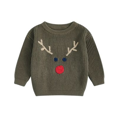 MOLZULAMS Toddler Baby Girl Boy Christmas Outfit My First Christmas/Elk Embroidery Sweater Crewneck Sweatshirt Xmas Clothes (Army Green, 2T)