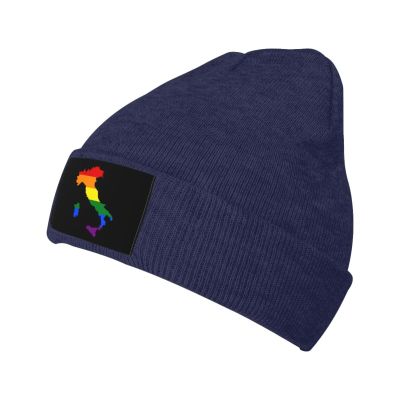 MULIHU LGBT Flag Map of Italy Beanie Hat for Men Women Winter Warm Knit Hats Ski Hat Skull Cap Navy Blue