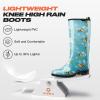 HISEA Tall Rain Boots for Women, Slim Calf Waterproof Garden Boots, Fashion Print Rubber PVC Boot Knee High Rain Shoes for Outdoor Gardening Farm Yard Mud Work view 3