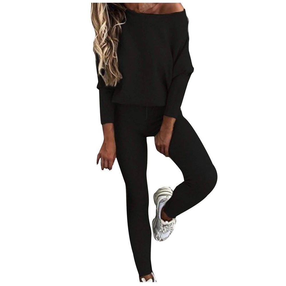 2 Piece Sets for Women Lounge Sets Sweatshirt Legging Jogger Set Tracksuits Sweatsuit Workout Outfits Fall Clothes (Black, S)