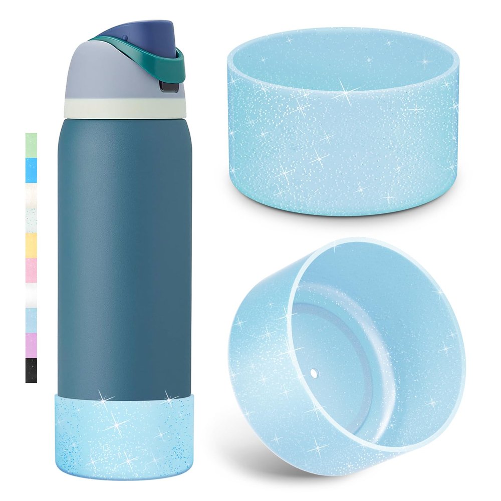 2PCS Glitter Silicone Boot for Owala Water Bottle 24 oz 32 oz 40 oz, Anti-Slip Protective Sleeve for Owala Twist,FreeSip and Flip Stainless Steel Water Bottle, BPA-Free, Dishwasher Safe, Accessories