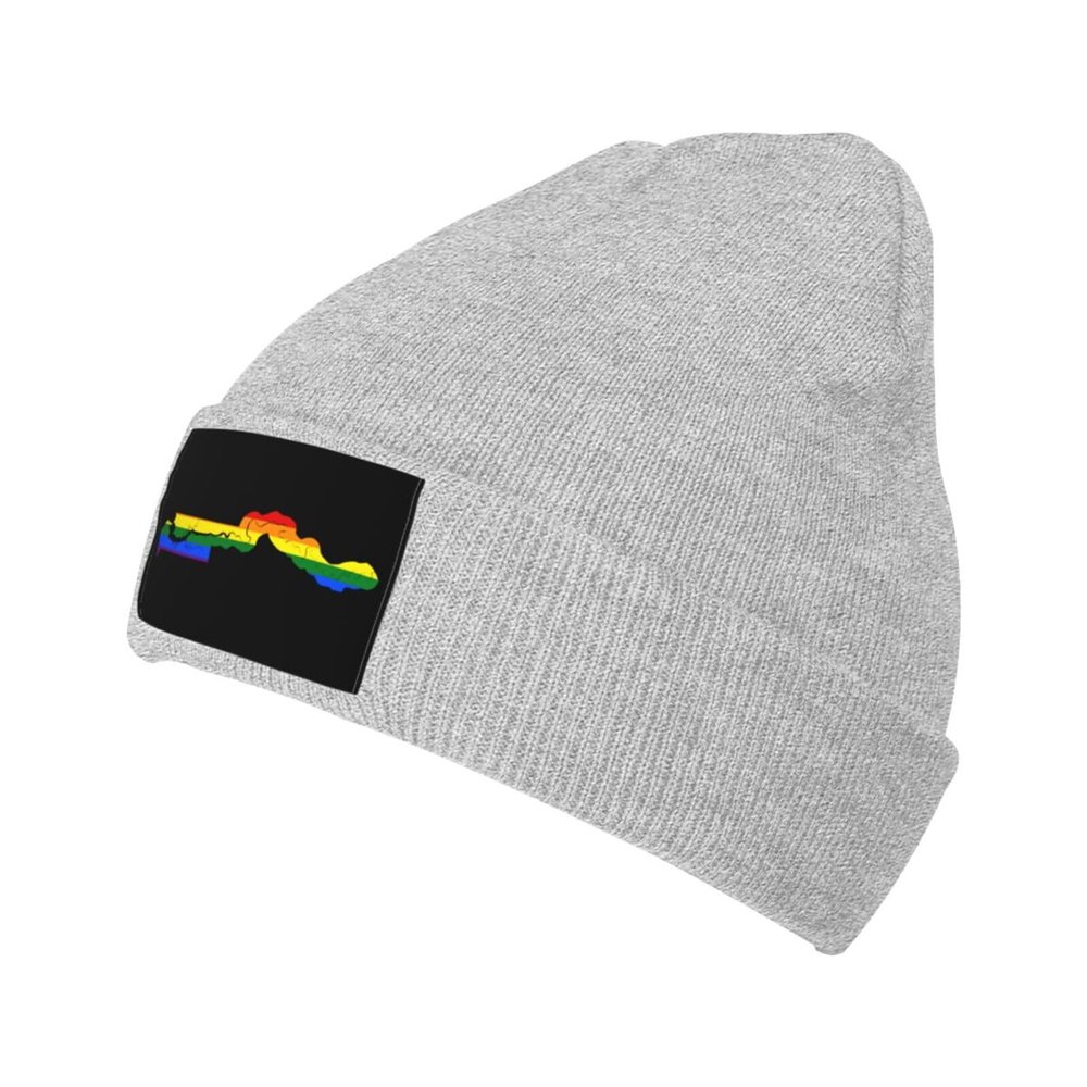 MULIHU LGBT Flag Map of The Gambia Beanie Hat for Men Women Winter Warm Knit Hats Ski Hat Skull Cap Gray