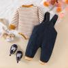 9 Month Baby Boy Clothes Fall Winter Newborn Fashion Outfits Infant Long Sleeve Striped Romper Cute Dog Cartoon Button Jeans Overalls Pants Set Brown 9-12 Months view 3