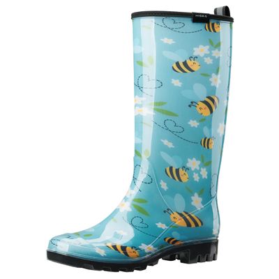 HISEA Tall Rain Boots for Women, Slim Calf Waterproof Garden Boots, Fashion Print Rubber PVC Rainboots Knee High Rain Shoes, Anti-Slip Mud Boots for Outdoor Gardening Farm Yard Work