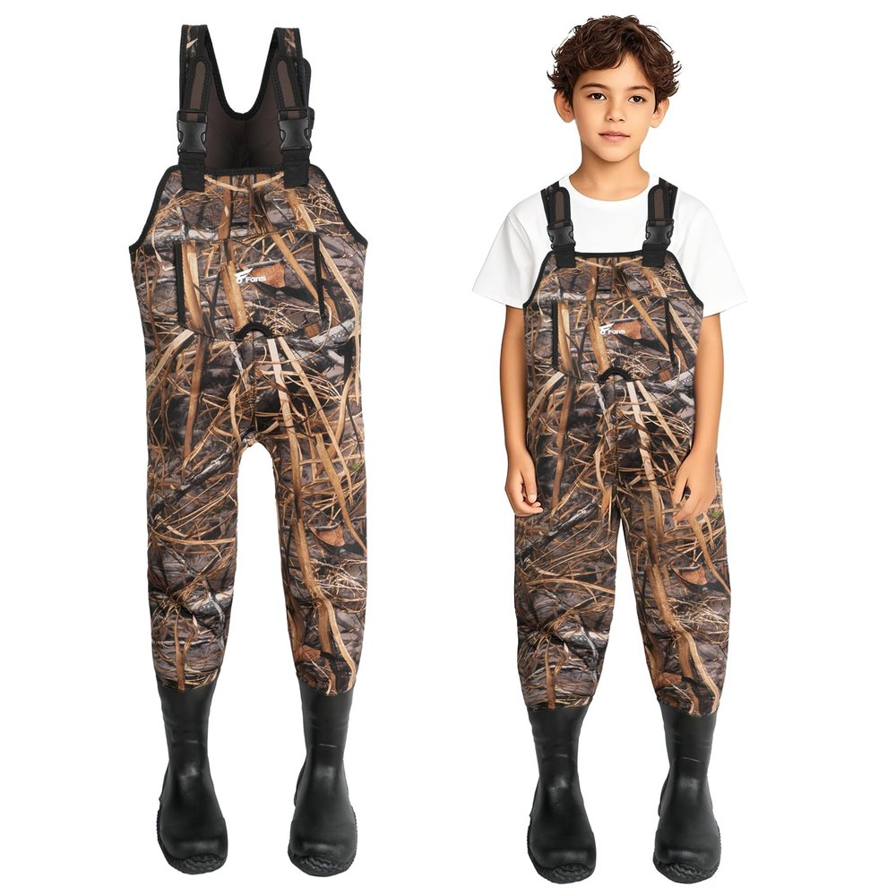 8 Fans Hunting Waders for Kids, Neoprene Youth Fishing Waders with Boot, Lightweight Chest Waders for Toddler Children (Next Camo Evo(s), 10/11#)