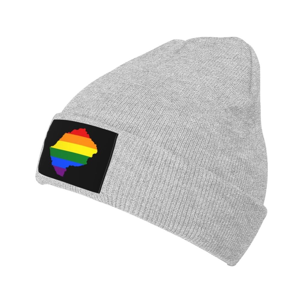 MULIHU LGBT Flag Map of Lesotho Beanie Hat for Men Women Winter Warm Knit Hats Ski Hat Skull Cap Gray