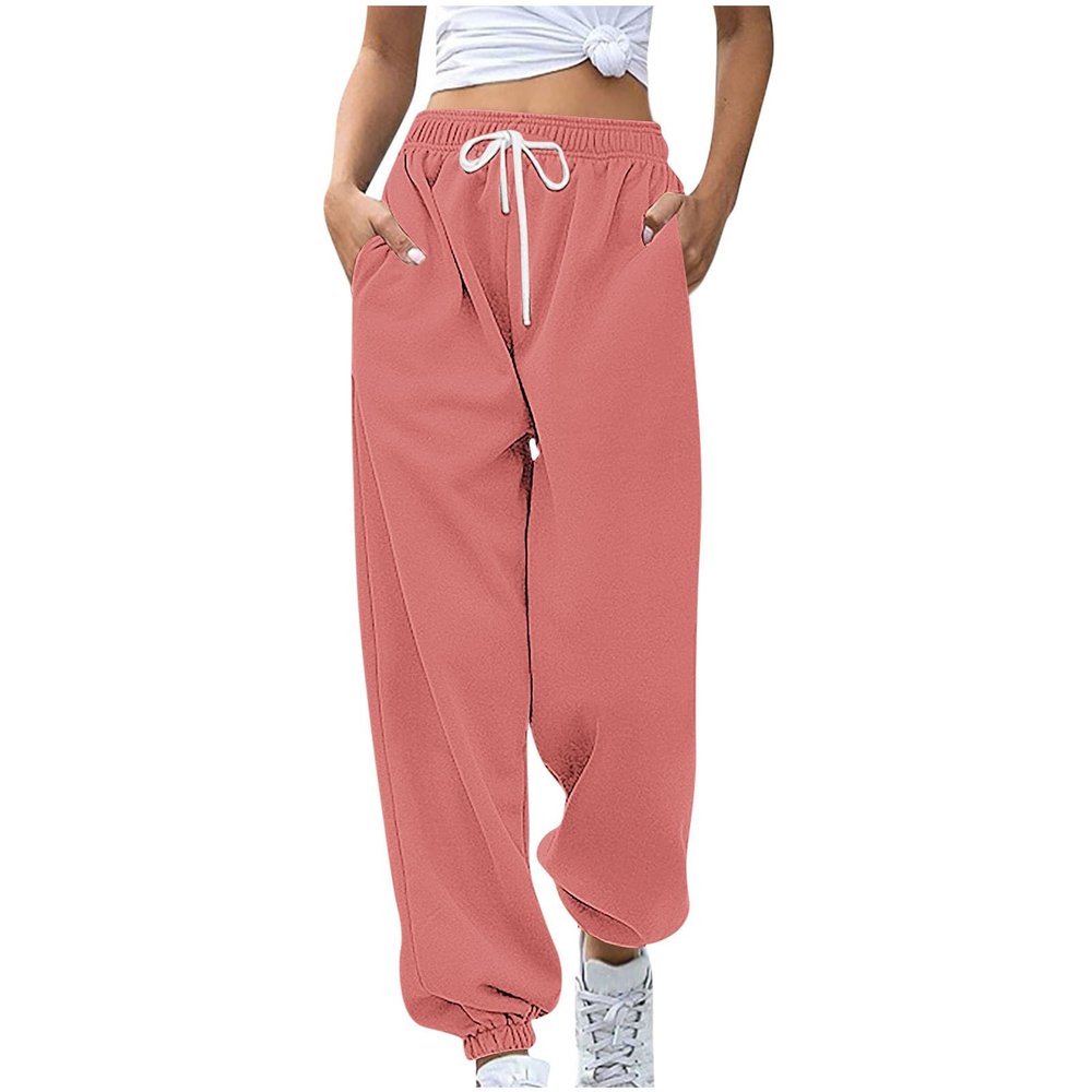 Sweatpants Women Baggy Drawstring Cinch Bottom Pants High Waisted Jogger Pants Workout Cargo Pant Lounge Trousers Watermelon Red