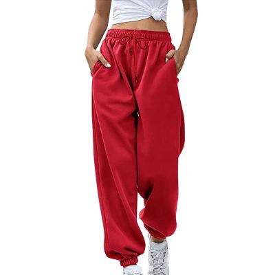 Sweatpants Women Baggy Drawstring Cinch Bottom Pants High Waisted Jogger Pants Workout Cargo Pant Lounge Trousers Red