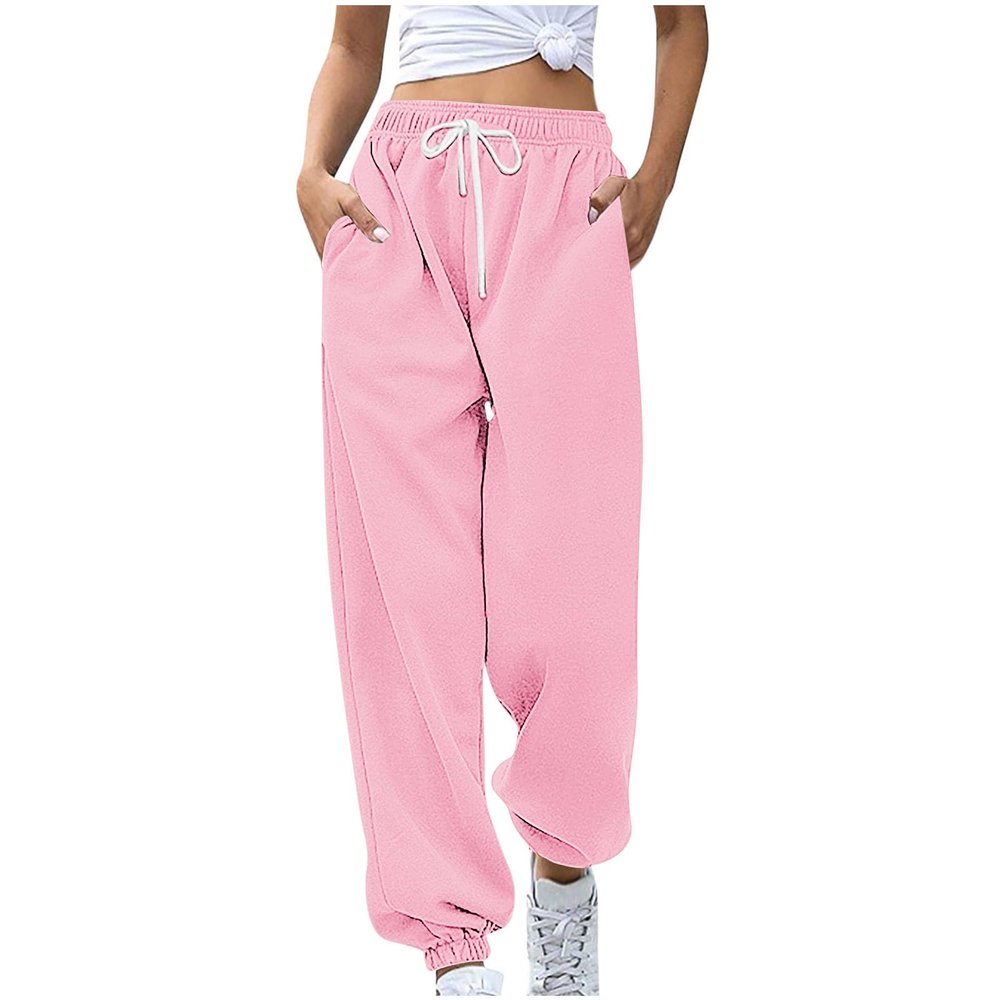 Sweatpants Women Baggy Drawstring Cinch Bottom Pants High Waisted Jogger Pants Workout Cargo Pant Lounge Trousers Pink