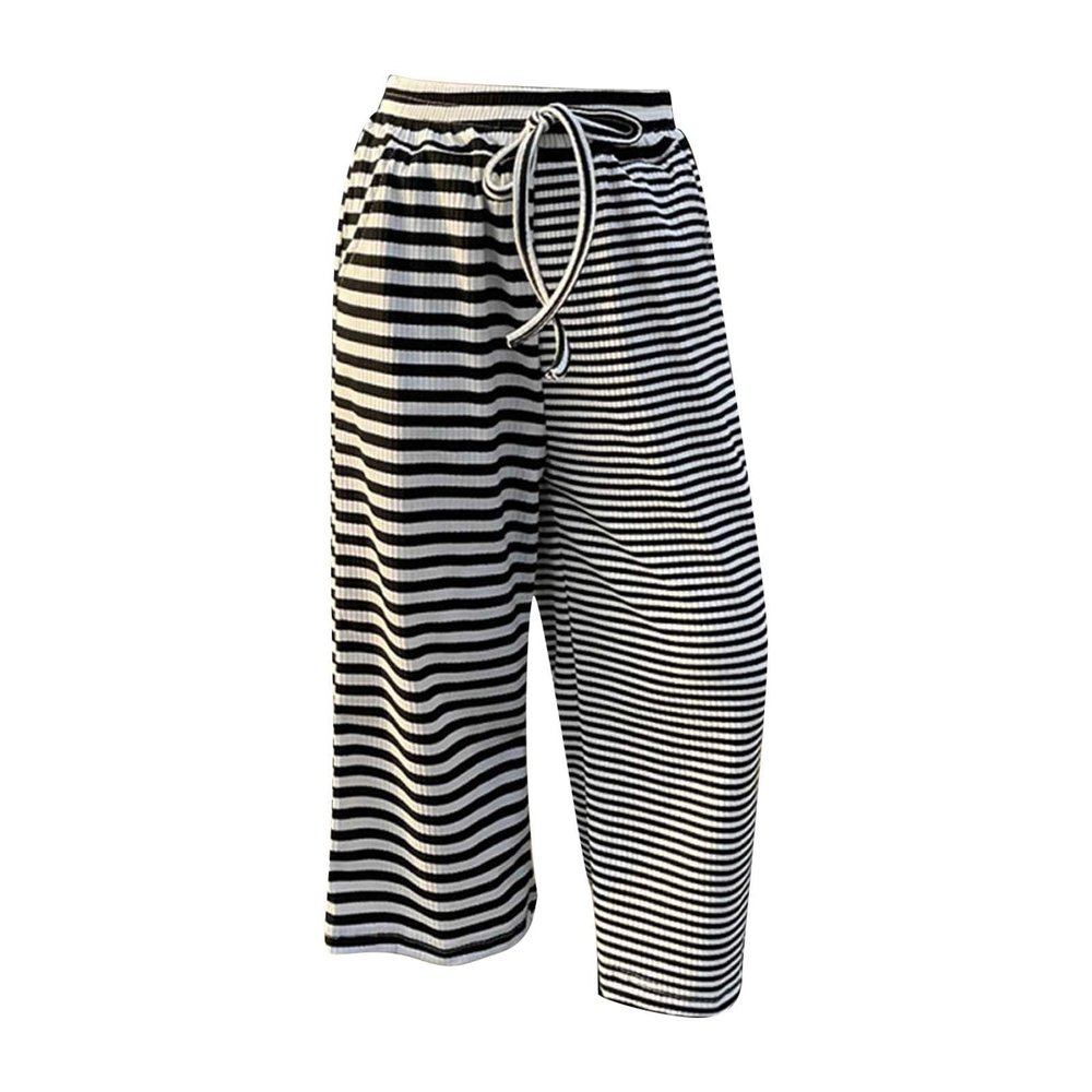 Little Girls Stripe Wide Leg Pants with Pockets Toddler Elastic High Waist Straight Leg Loose Pants Boys (A, 5-6 Years)